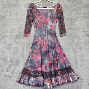 Barcelino Dress Womens Small Multicolor Floral Crinkle Pleated Maxi Fit Flare